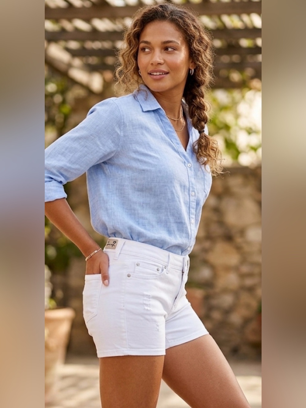 Seven7 White Distressed Denim Shorts
